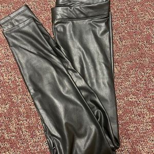 High waisted stretch leather vegan ankle leggings